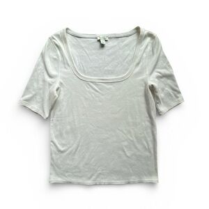 Sundance white ribbed Short Sleeve square neck cotton blend Top shirt Sz L